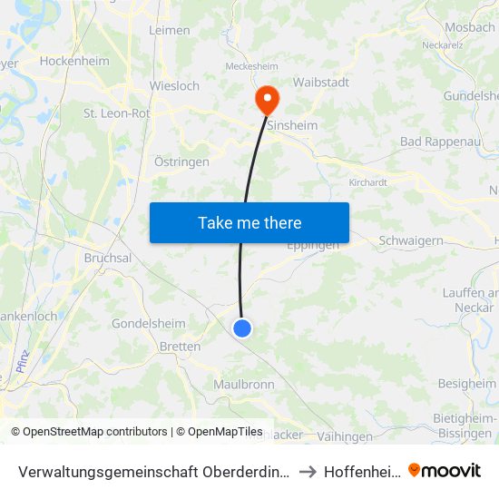Verwaltungsgemeinschaft Oberderdingen to Hoffenheim map