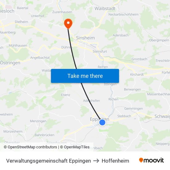 Verwaltungsgemeinschaft Eppingen to Hoffenheim map