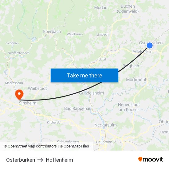 Osterburken to Hoffenheim map