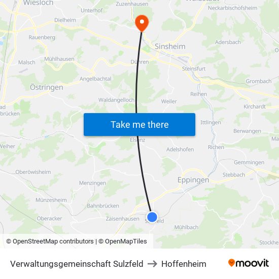 Verwaltungsgemeinschaft Sulzfeld to Hoffenheim map