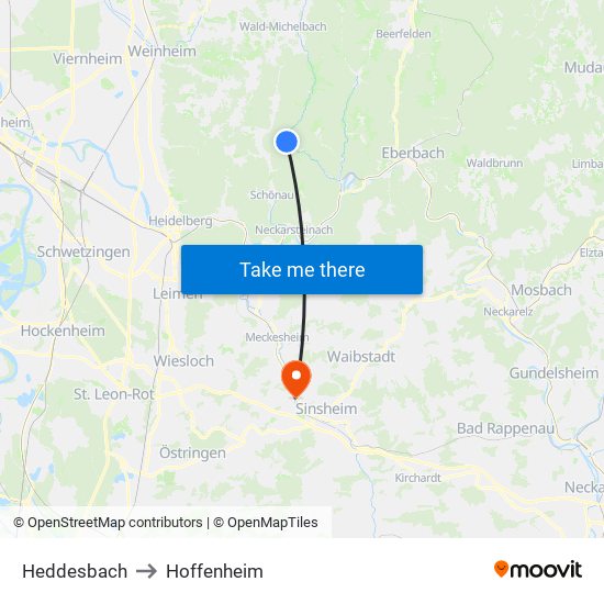 Heddesbach to Hoffenheim map