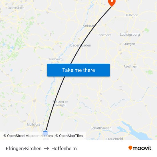 Efringen-Kirchen to Hoffenheim map