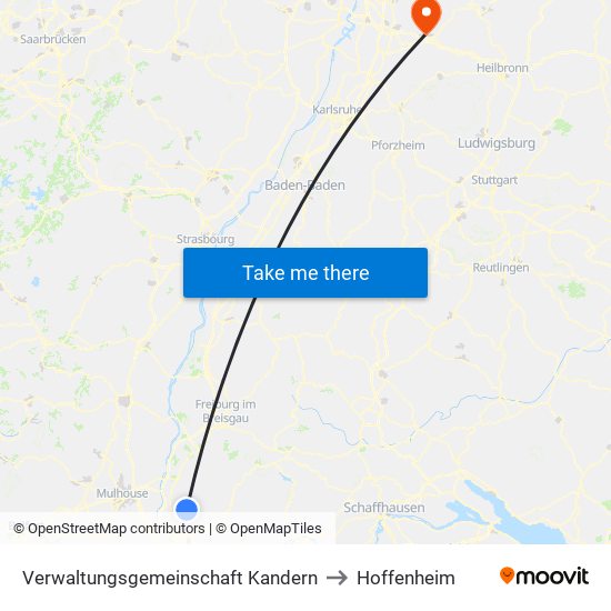 Verwaltungsgemeinschaft Kandern to Hoffenheim map