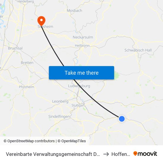 Vereinbarte Verwaltungsgemeinschaft Der Stadt Uhingen to Hoffenheim map