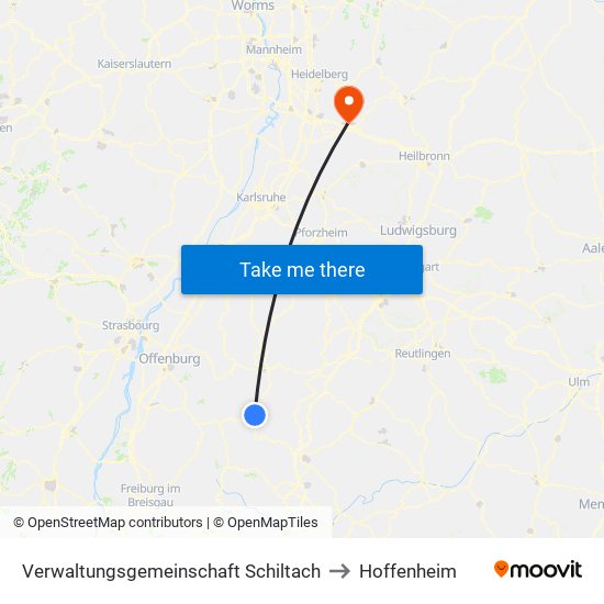 Verwaltungsgemeinschaft Schiltach to Hoffenheim map