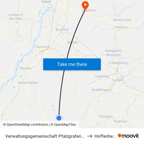 Verwaltungsgemeinschaft Pfalzgrafenweiler to Hoffenheim map