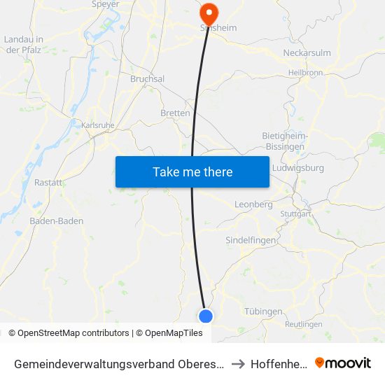 Gemeindeverwaltungsverband Oberes Gäu to Hoffenheim map