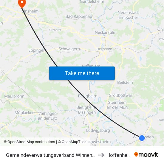 Gemeindeverwaltungsverband Winnenden to Hoffenheim map