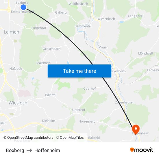 Boxberg to Hoffenheim map