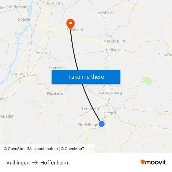 Vaihingen to Hoffenheim map
