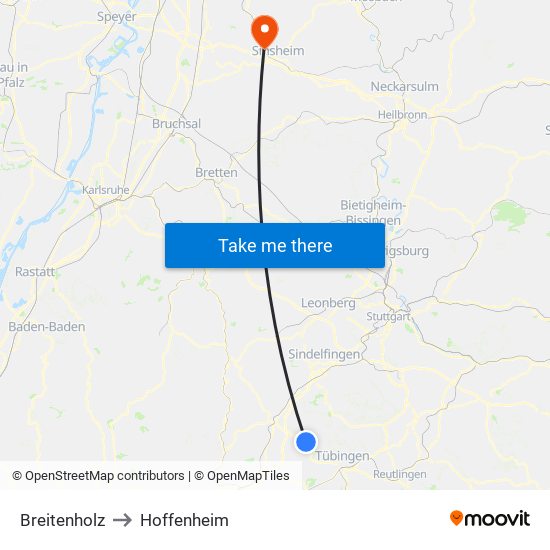 Breitenholz to Hoffenheim map