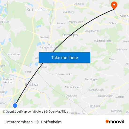 Untergrombach to Hoffenheim map