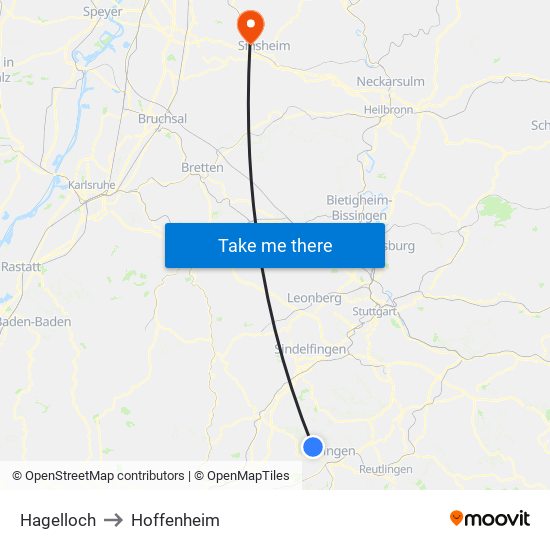 Hagelloch to Hoffenheim map