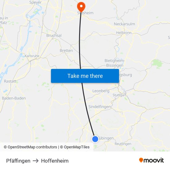 Pfäffingen to Hoffenheim map