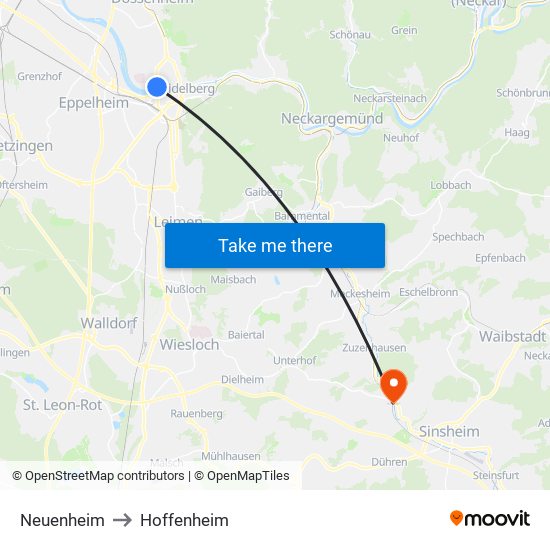 Neuenheim to Hoffenheim map
