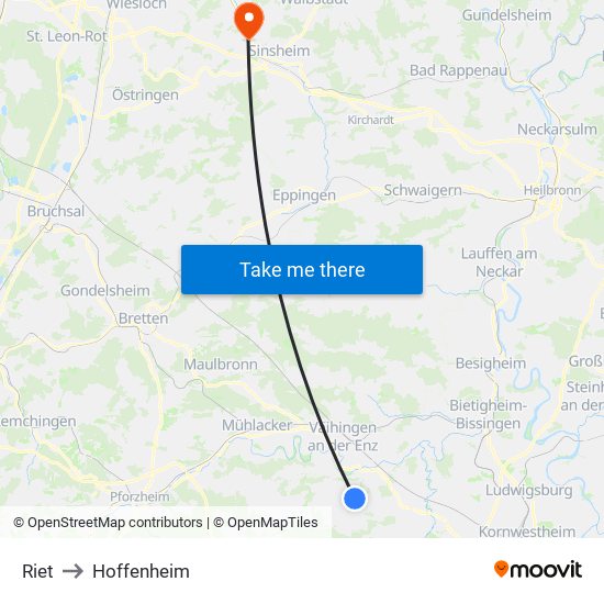 Riet to Hoffenheim map