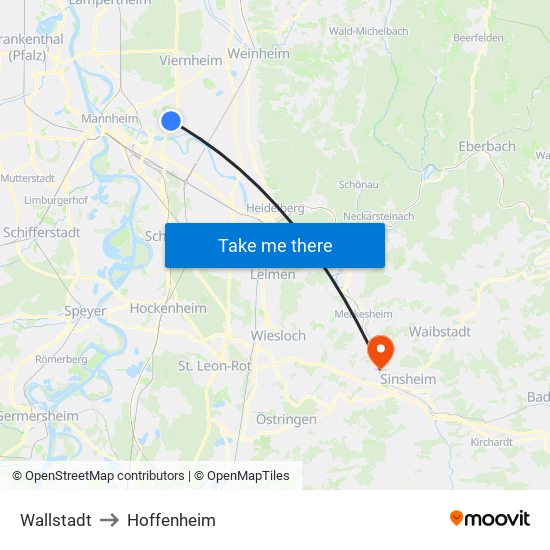 Wallstadt to Hoffenheim map