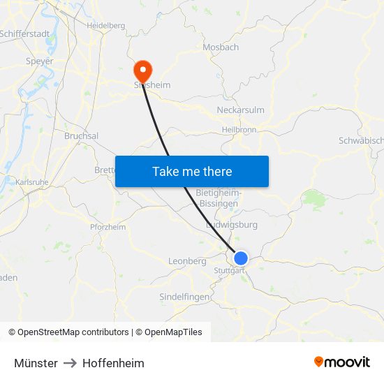 Münster to Hoffenheim map