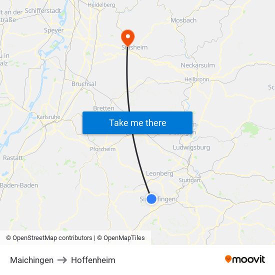 Maichingen to Hoffenheim map