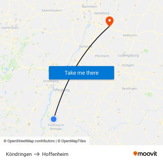 Köndringen to Hoffenheim map