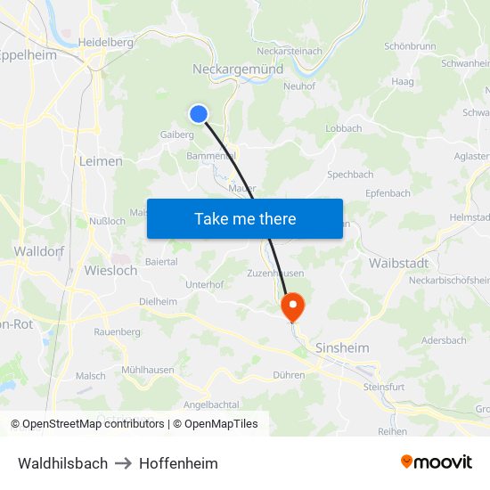 Waldhilsbach to Hoffenheim map