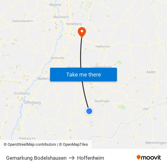 Gemarkung Bodelshausen to Hoffenheim map