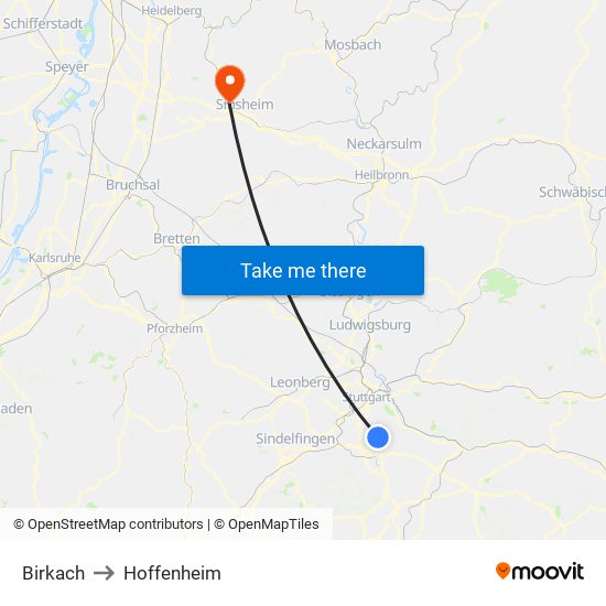 Birkach to Hoffenheim map