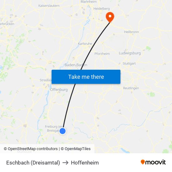 Eschbach (Dreisamtal) to Hoffenheim map