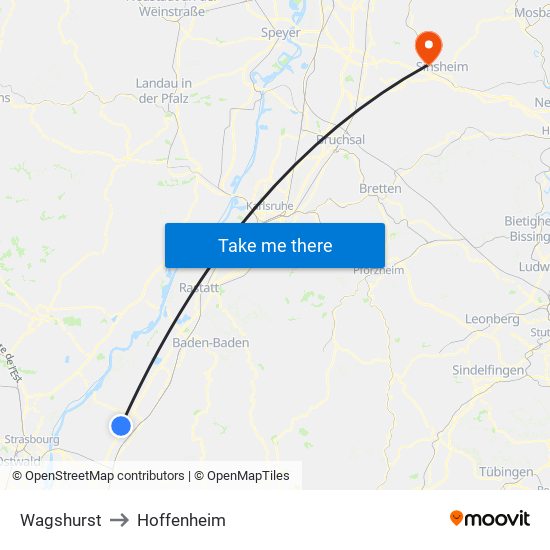 Wagshurst to Hoffenheim map