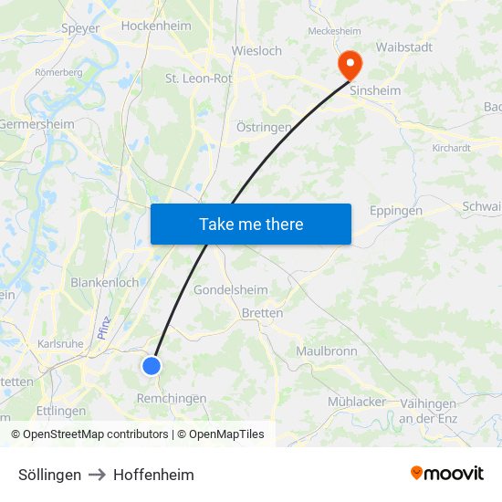 Söllingen to Hoffenheim map