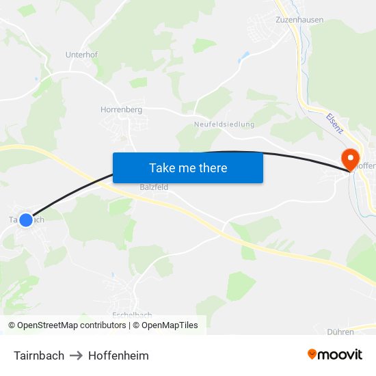 Tairnbach to Hoffenheim map