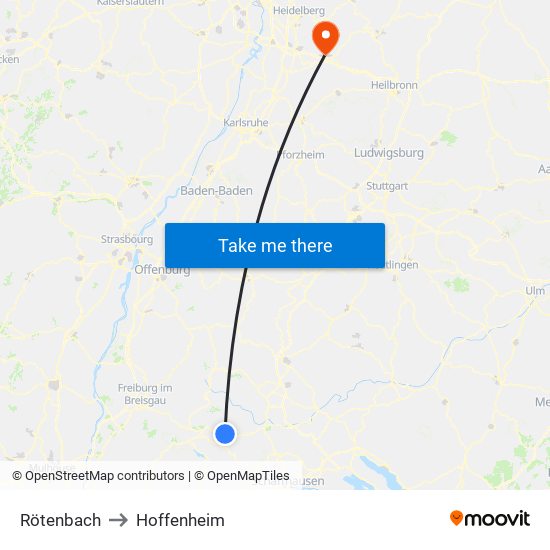 Rötenbach to Hoffenheim map