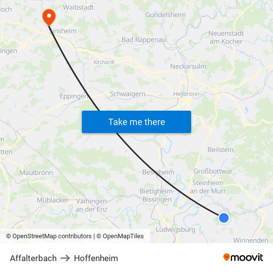 Affalterbach to Hoffenheim map