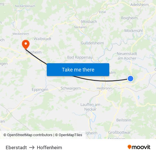 Eberstadt to Hoffenheim map