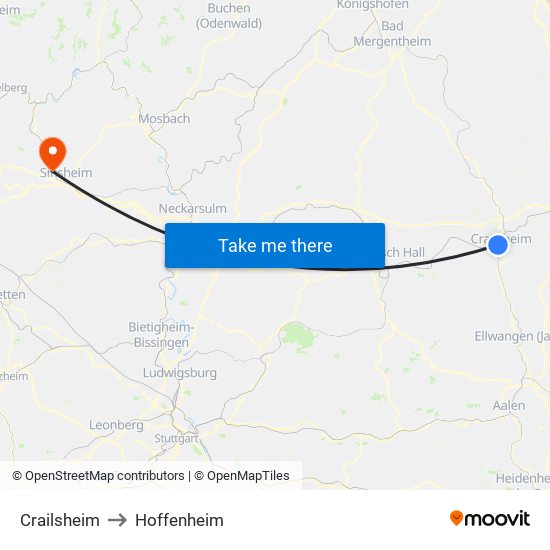 Crailsheim to Hoffenheim map