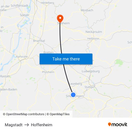 Magstadt to Hoffenheim map