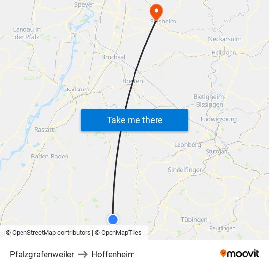 Pfalzgrafenweiler to Hoffenheim map