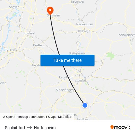 Schlaitdorf to Hoffenheim map