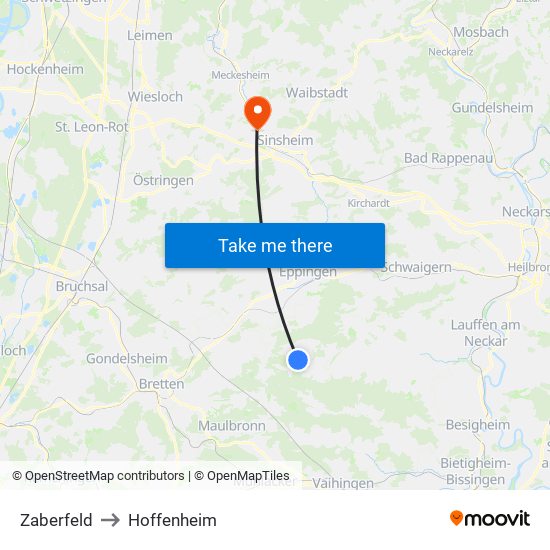 Zaberfeld to Hoffenheim map