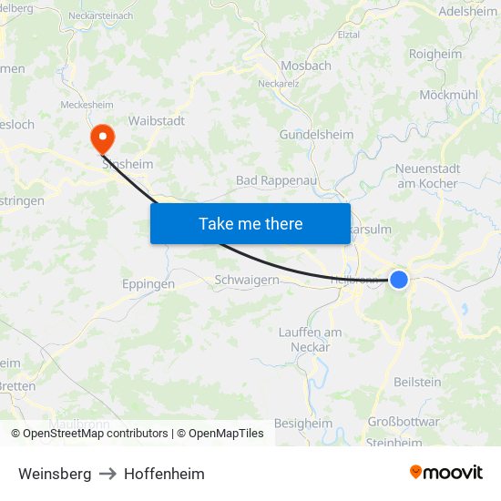 Weinsberg to Hoffenheim map