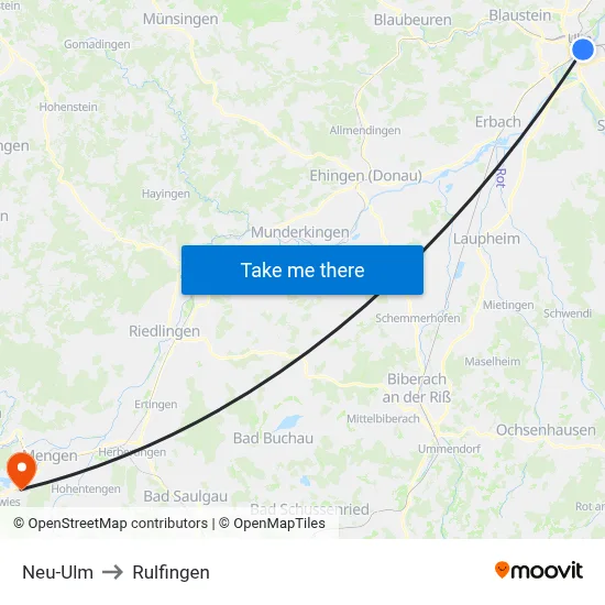 Neu-Ulm to Rulfingen map