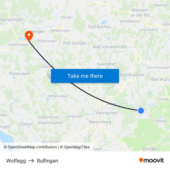 Wolfegg to Rulfingen map