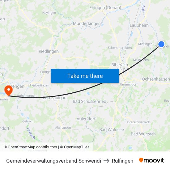 Gemeindeverwaltungsverband Schwendi to Rulfingen map