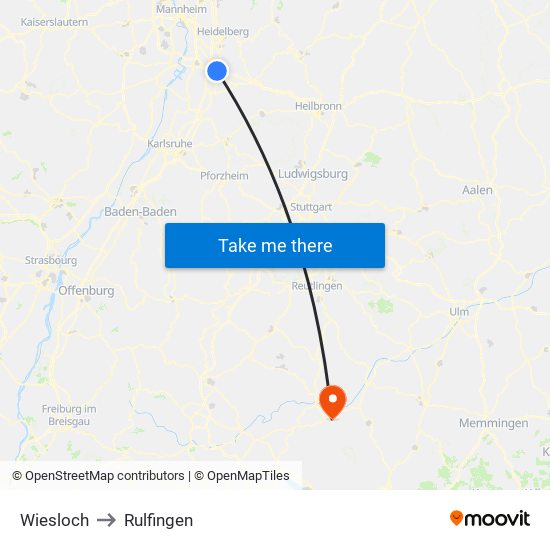 Wiesloch to Rulfingen map