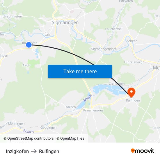 Inzigkofen to Rulfingen map