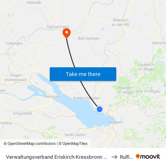 Verwaltungsverband Eriskirch-Kressbronn am Bodensee-Langenargen to Rulfingen map