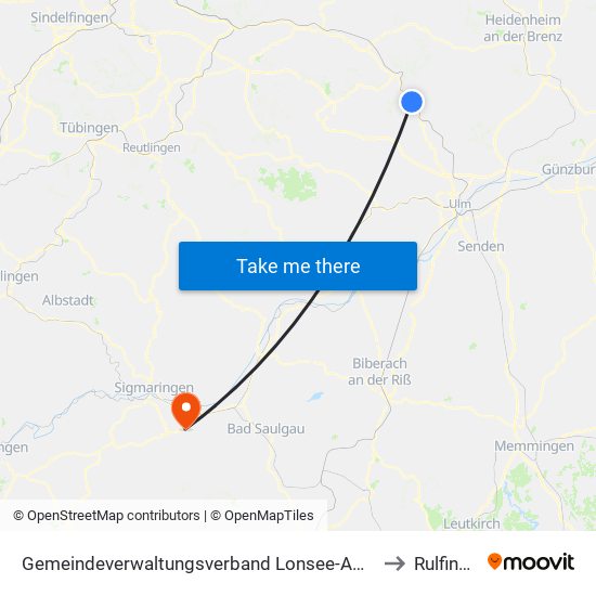 Gemeindeverwaltungsverband Lonsee-Amstetten to Rulfingen map