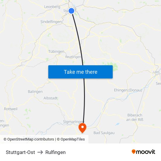 Stuttgart-Ost to Rulfingen map