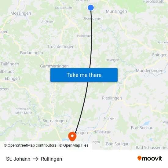 St. Johann to Rulfingen map