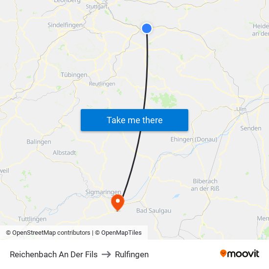 Reichenbach An Der Fils to Rulfingen map